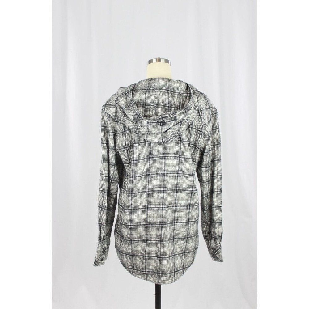 Aritzia TNA Brewster Black Grey Plaid Check Flannel Button Down Shirt, Size S - Picture 3 of 11